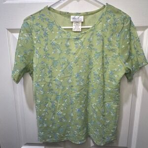 VTG Y2K Kathie Lee Collection Womens Green Mesh Floral Embroidered Top Medium
